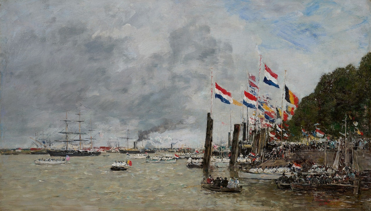 Anvers. La flotte anglaise vient prendre les restes des soldats enterrés dans la citadelle by Eugène Boudin