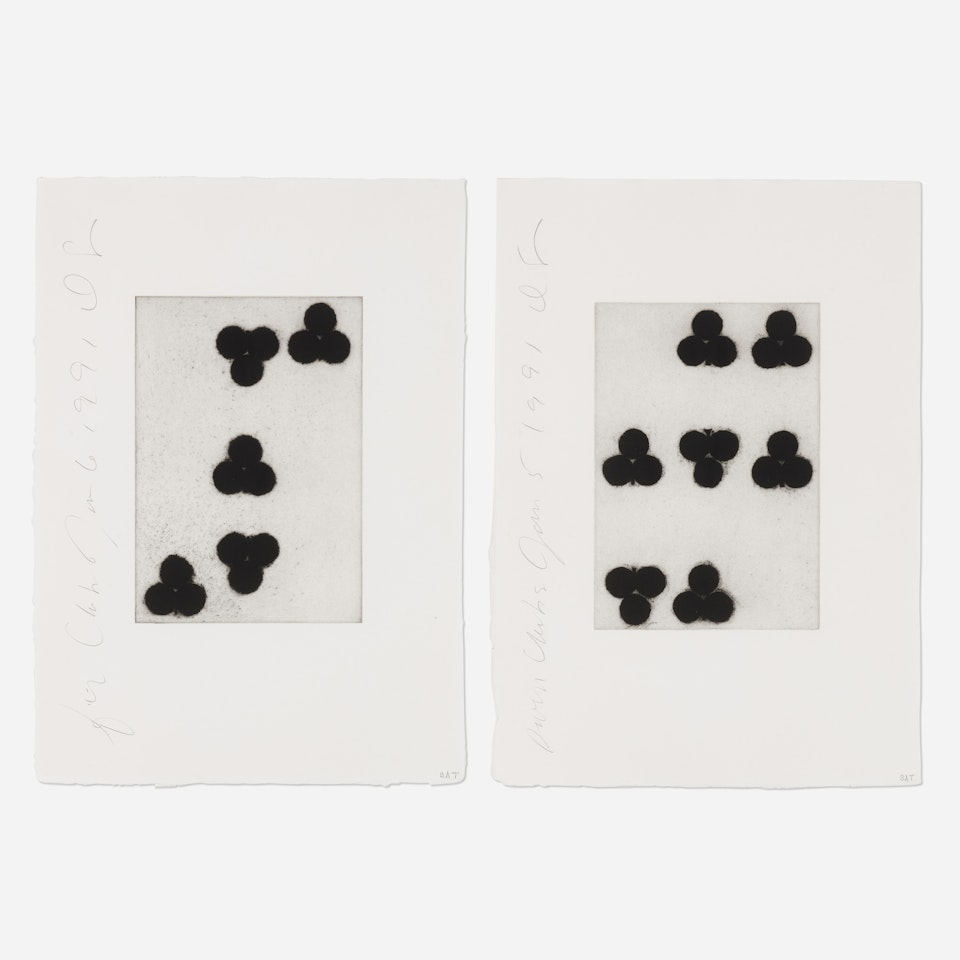 Five of Clubs; Seven of Clubs (two works from the Playing Cards series) by Donald Sultan