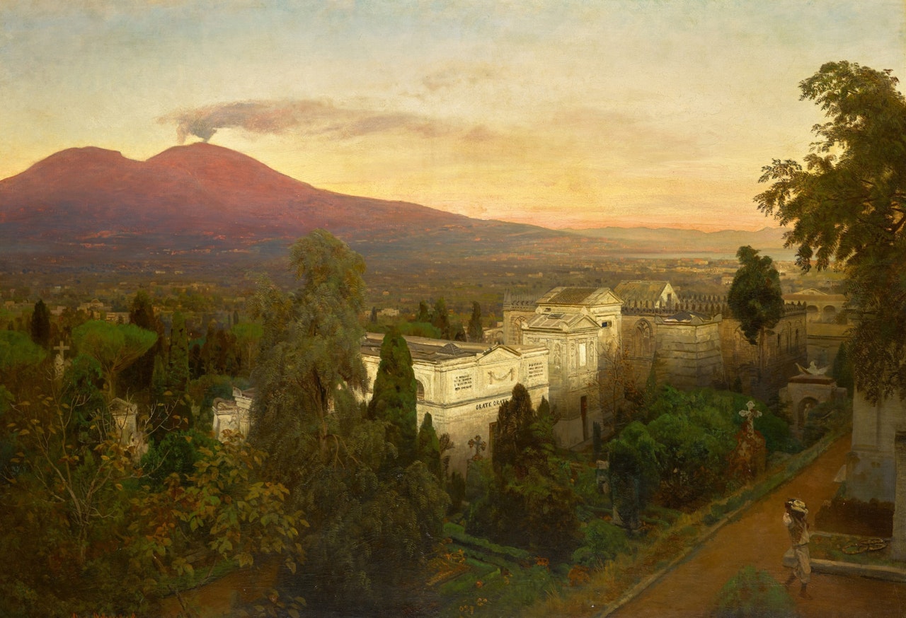 Campo Santo in Poggioreale, with Vesuvius Beyond by Oswald Achenbach