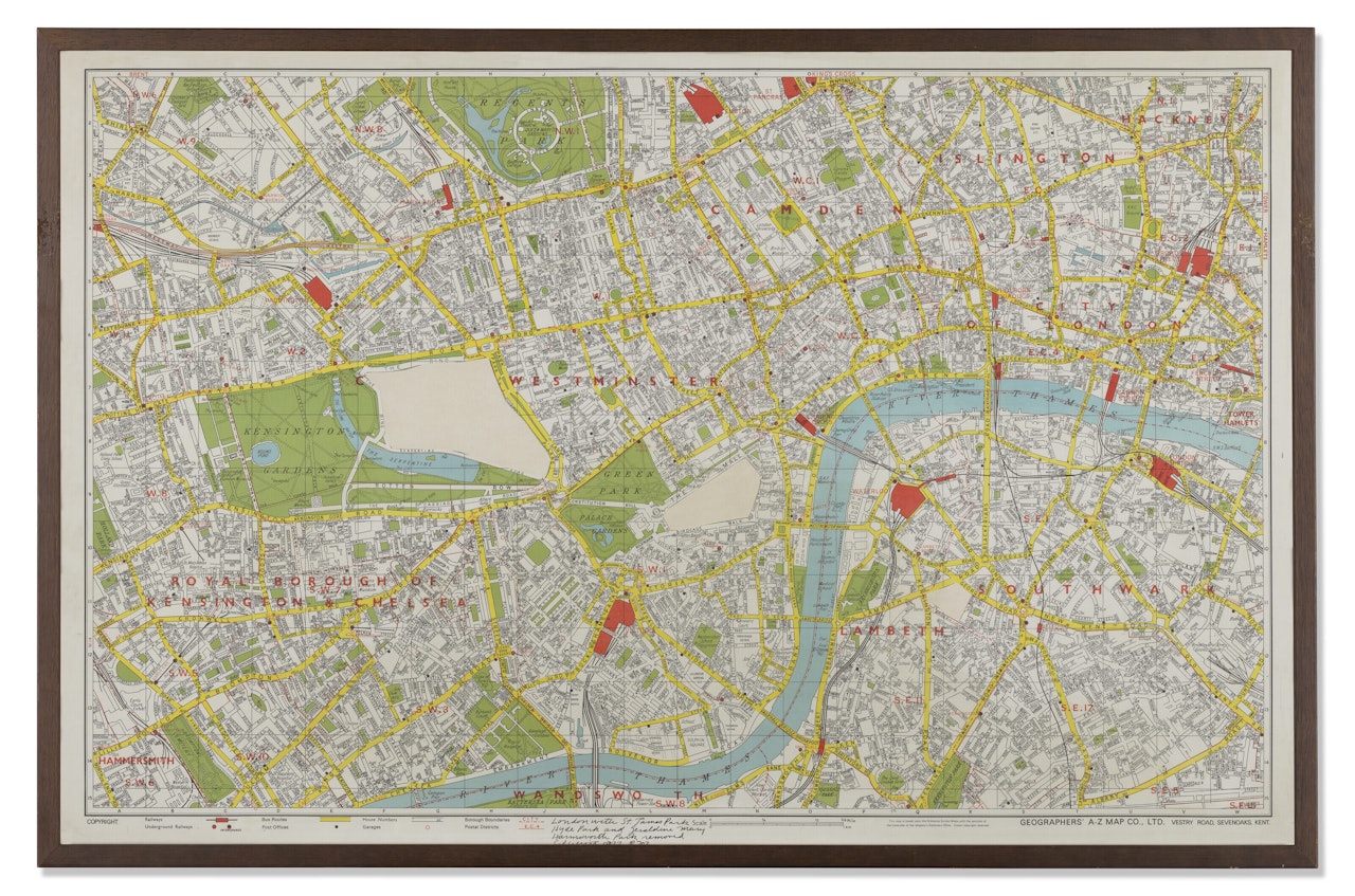 Map of London 2 - Area of London between the Lisson Gallery, the Nigel Greenwood Gallery and the Tate Gallery removed by Sol LeWitt
