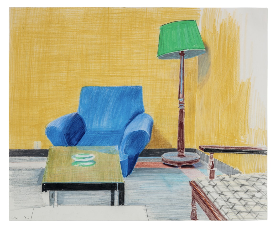 Armchair, Table and Lamp by David Hockney