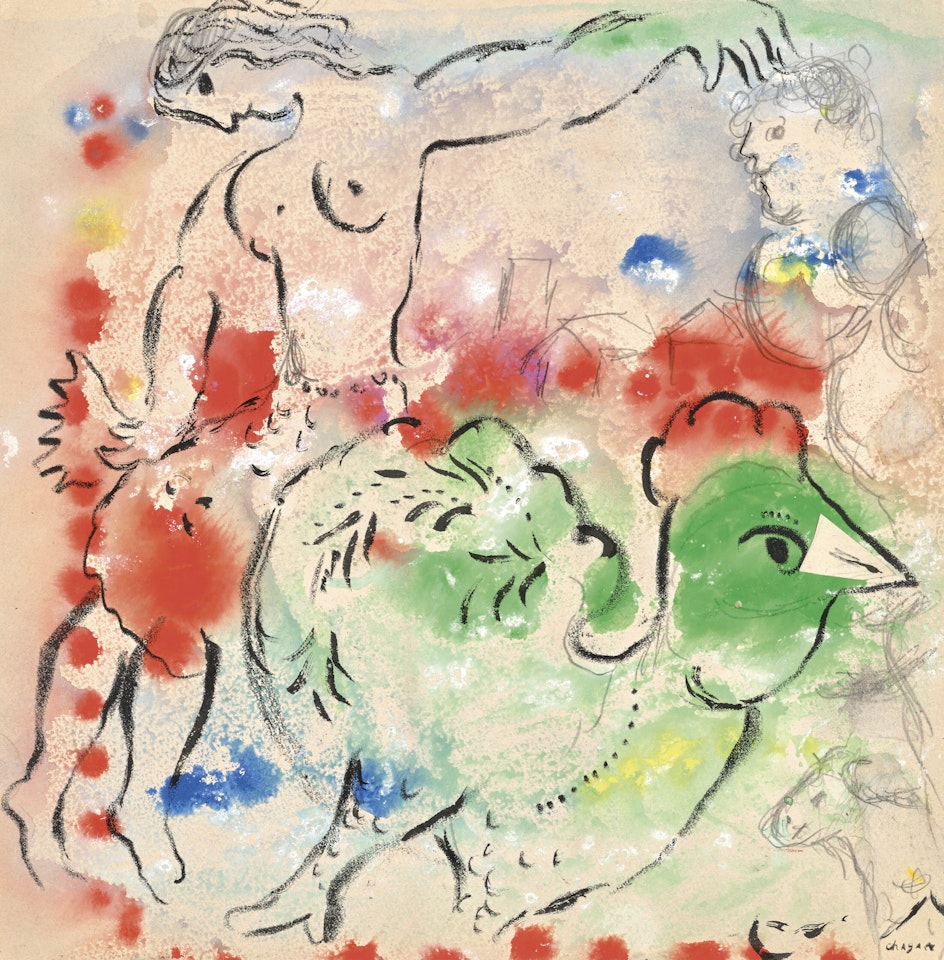 Esquisse pour Femme et coq à l'éventail by Marc Chagall