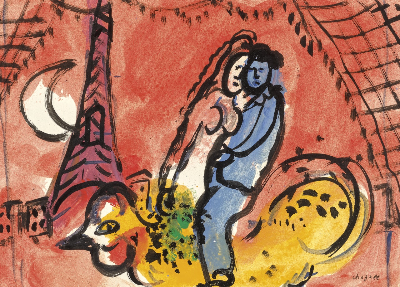 Variante des "Boulevards" sur fond rouge (recto); Paysage de Grèce (verso) by Marc Chagall