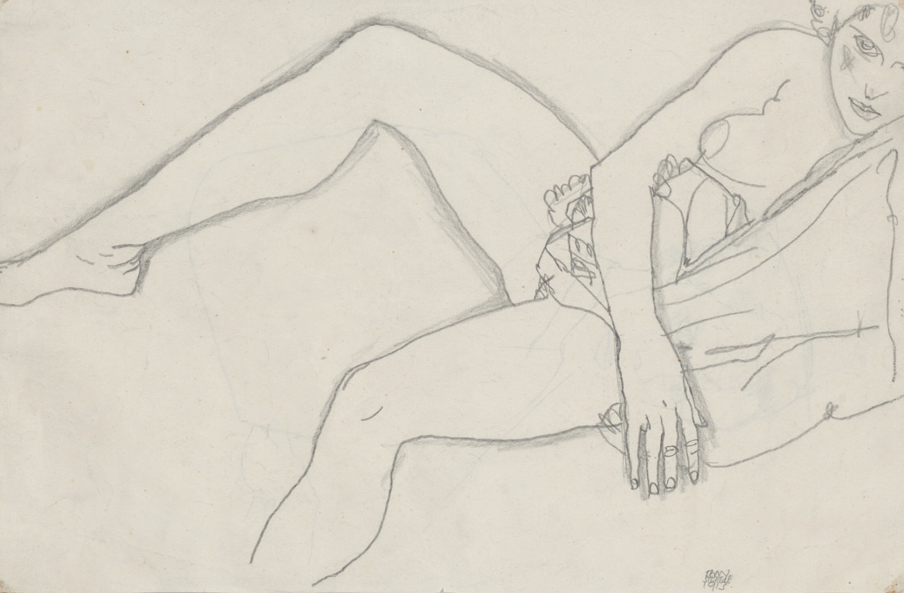 Weiblicher Akt (recto); Bildnis des Pianisten Roderick Mackey (verso) by Egon Schiele