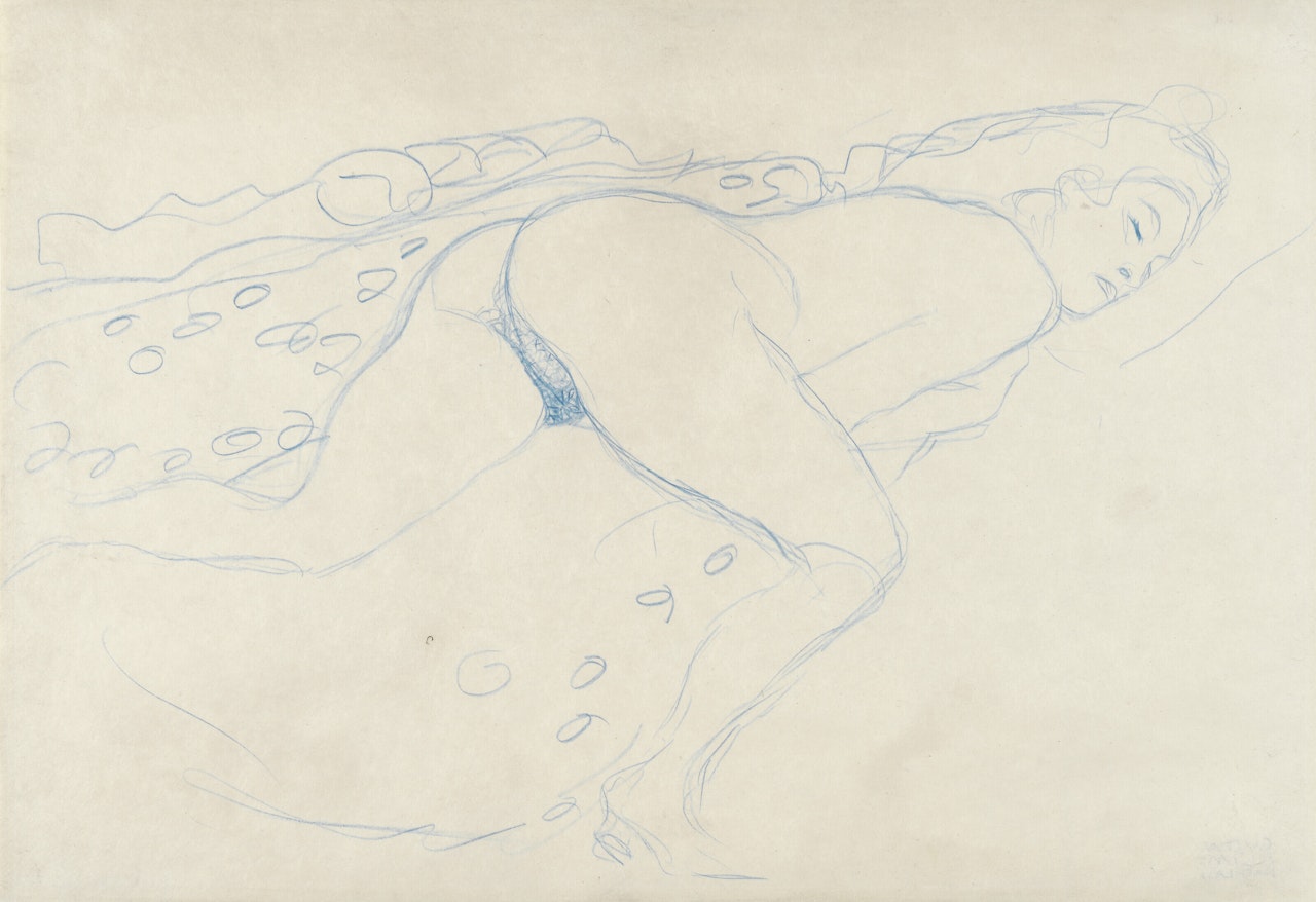 Auf dem Bauch liegender Akt nach rechts by Gustav Klimt