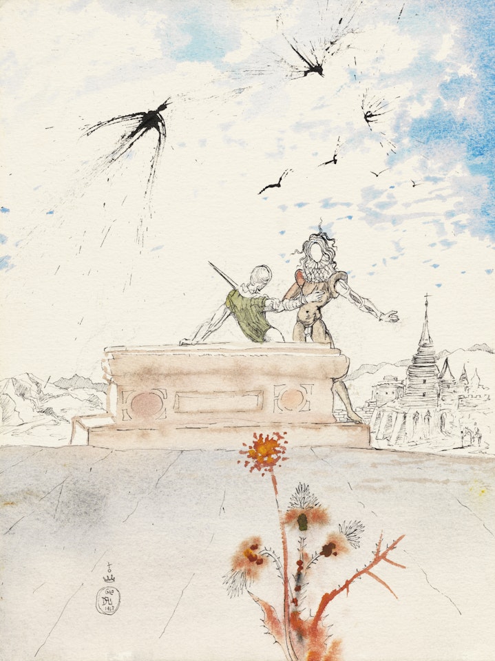Altercation entre Laertes et Hamlet sur le tombeau d'Ophélia (Acte V, scène 2) by Salvador Dali