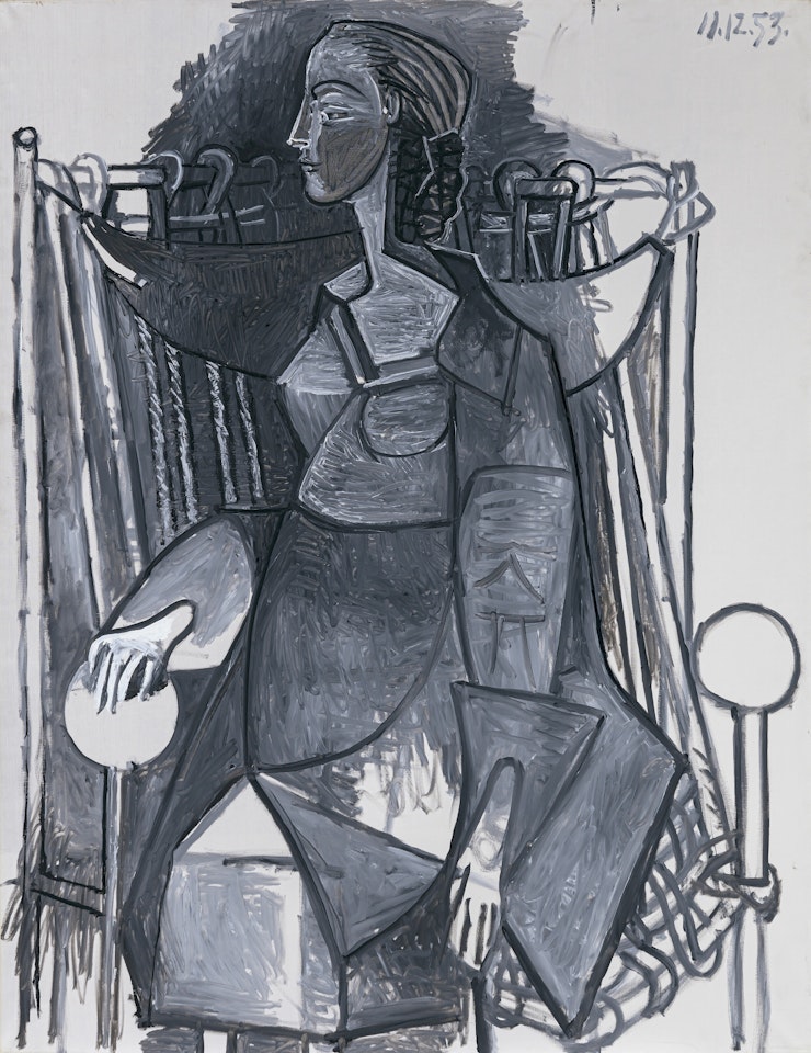 Femme assise dans un fauteuil tressé, en gris (Françoise) by Pablo Picasso