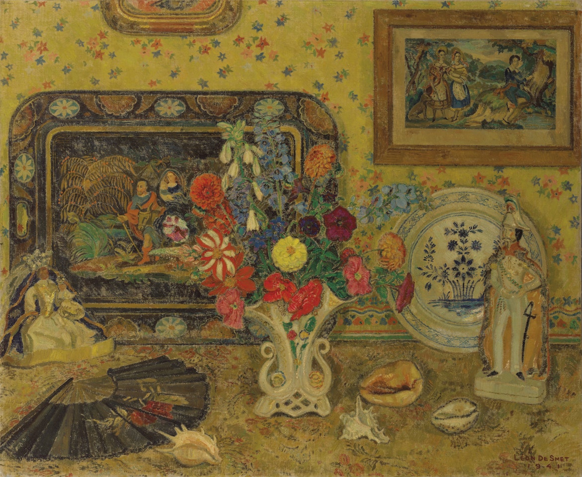 Fleurs et coquillages (recto); Nu (verso) by Leon de Smet