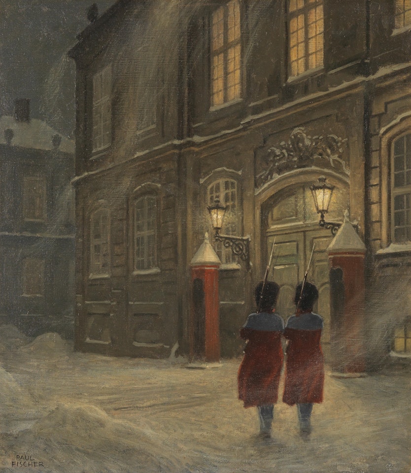 Royal guards by Amalienborg Palace, Copenhagen by Paul Fischer