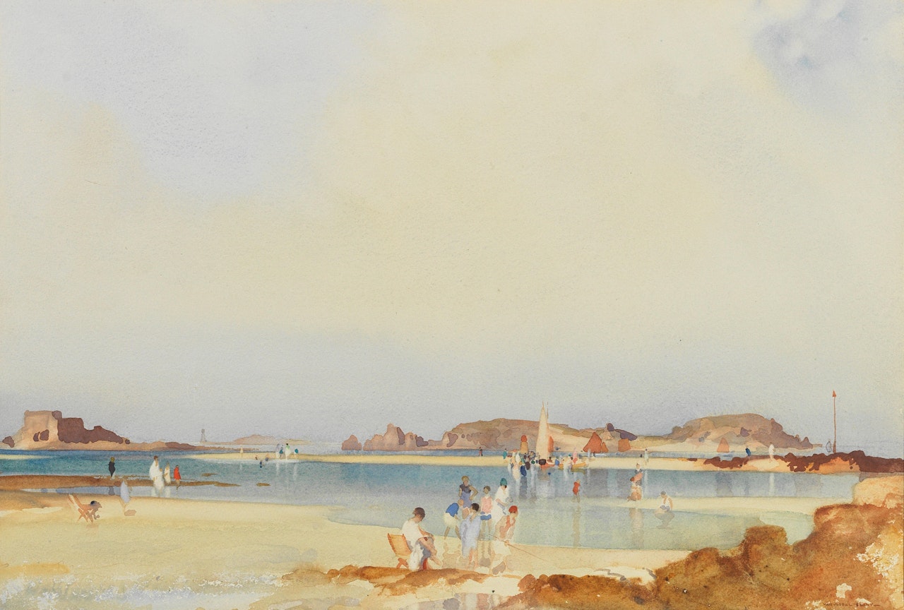 On the beach at low tide  by William Russell Flint