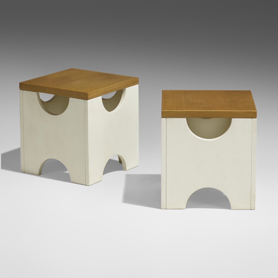 Dado occasional tables model T29, pair by Ettore Sottsass