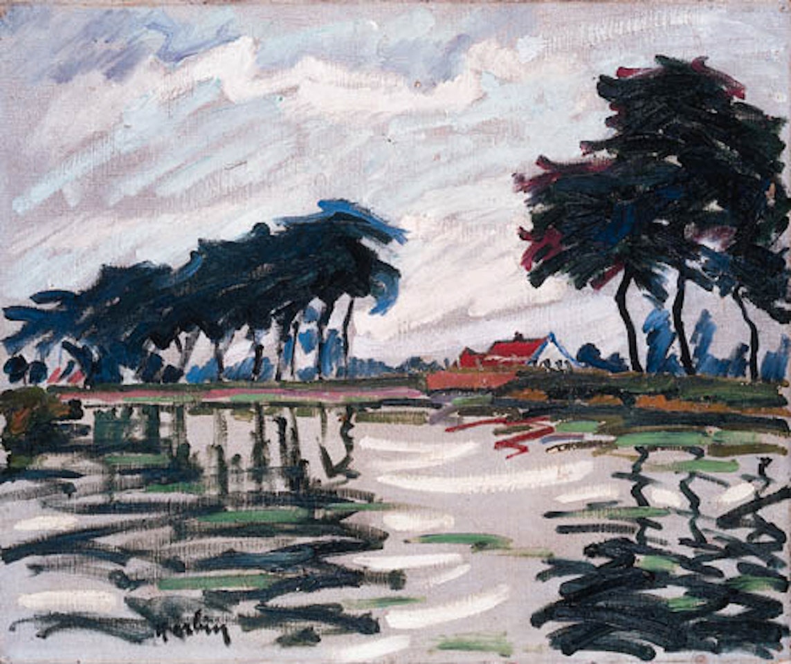 Arbres et maisons au bord de l'eau by Auguste Herbin