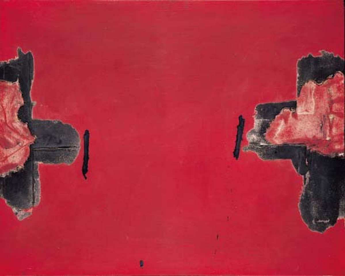 Matter on red background by Antoni Tapies