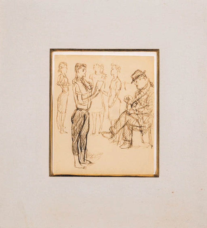 Massine and Diaghilev at rehearsal by Mikhail Larionov