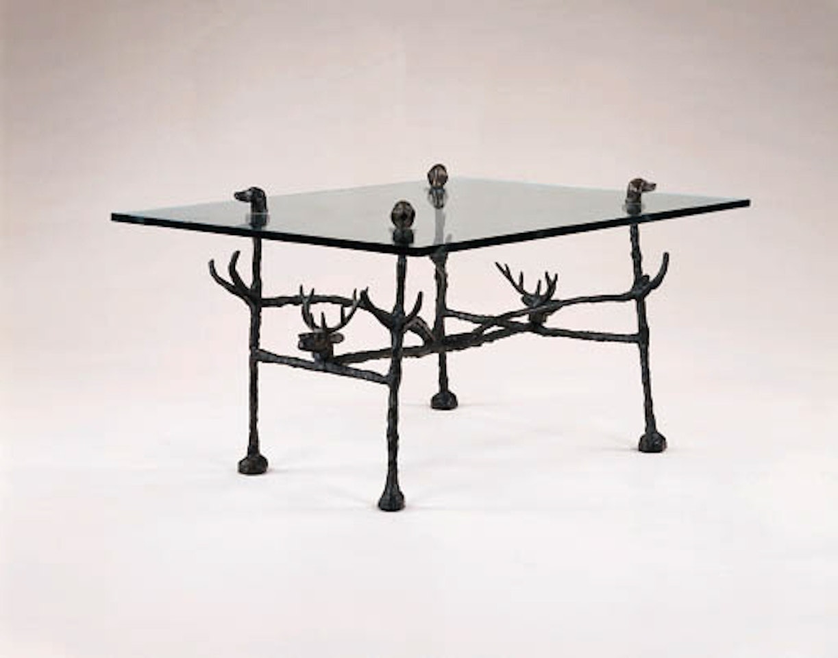 Table basse trapezoidale, modele aux hiboux et aux grenouilles by Diego Giacometti