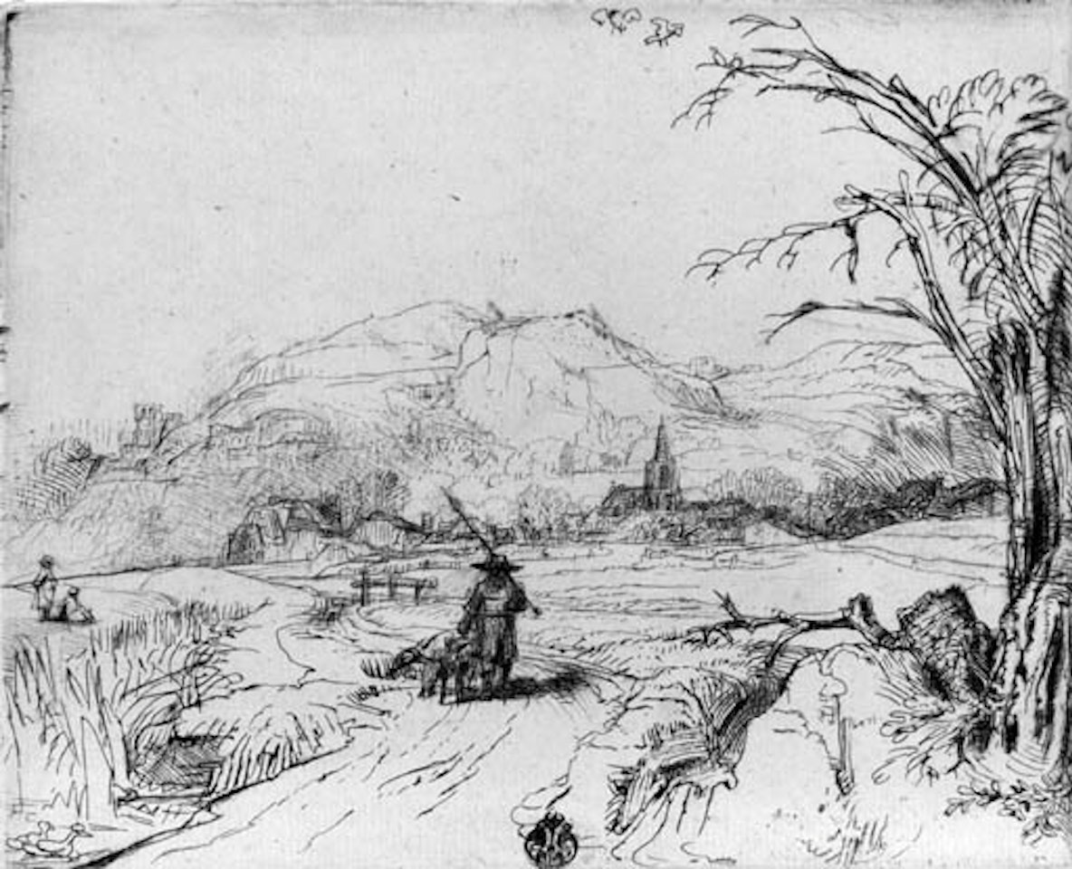 Landscape with sportsman and dog by Attributed to Rembrandt Harmensz van Rijn