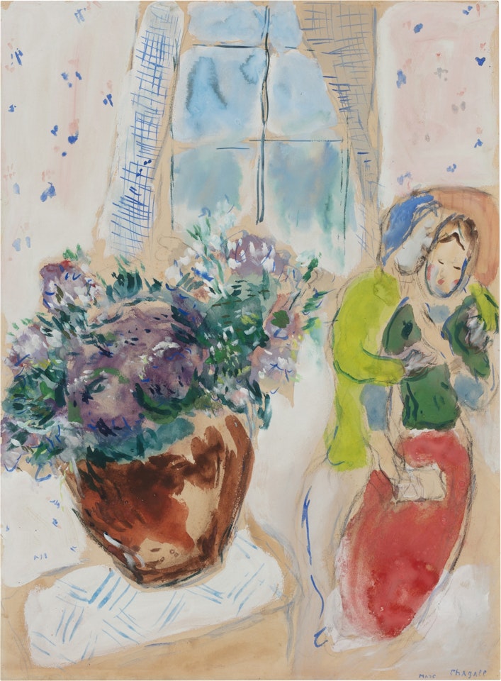 Couple et vase de fleurs by Marc Chagall