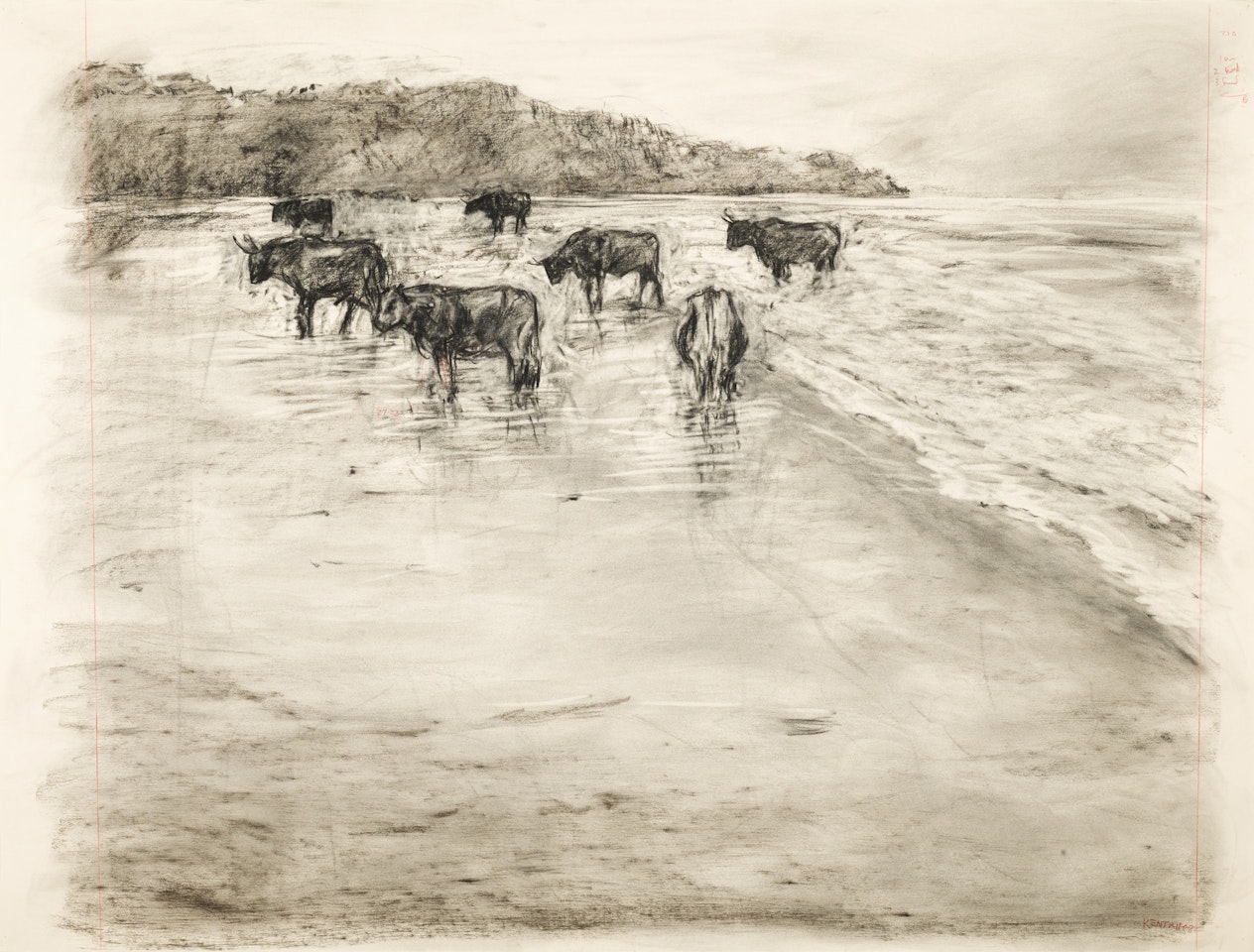 Drawing from 'Tide Table' (Cattle in Ocean) by William Kentridge