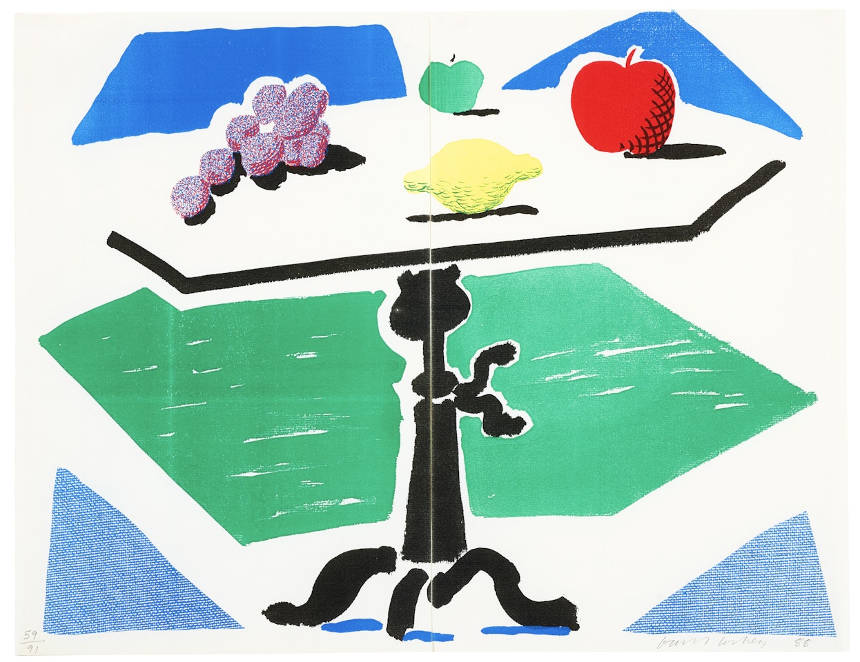 Apples, Grapes, Lemons on a Table, from Brooklyn Academy of Music II by David Hockney