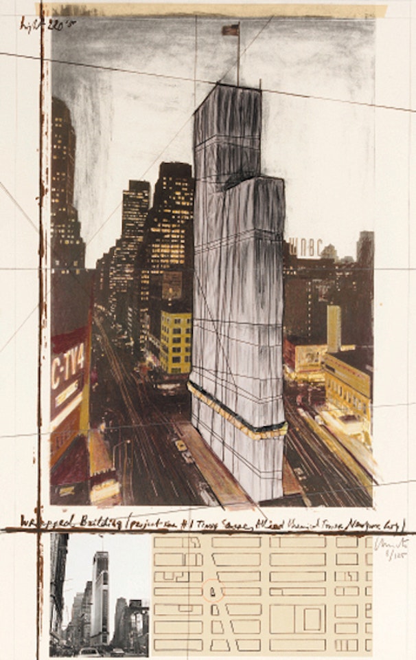 Wrapped building, project for 1 Times Square, Allied Chemical Tower, New York by Christo