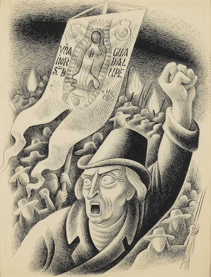 Miguel Hidalgo con estandarte y huestes indígenas by Miguel Covarrubias