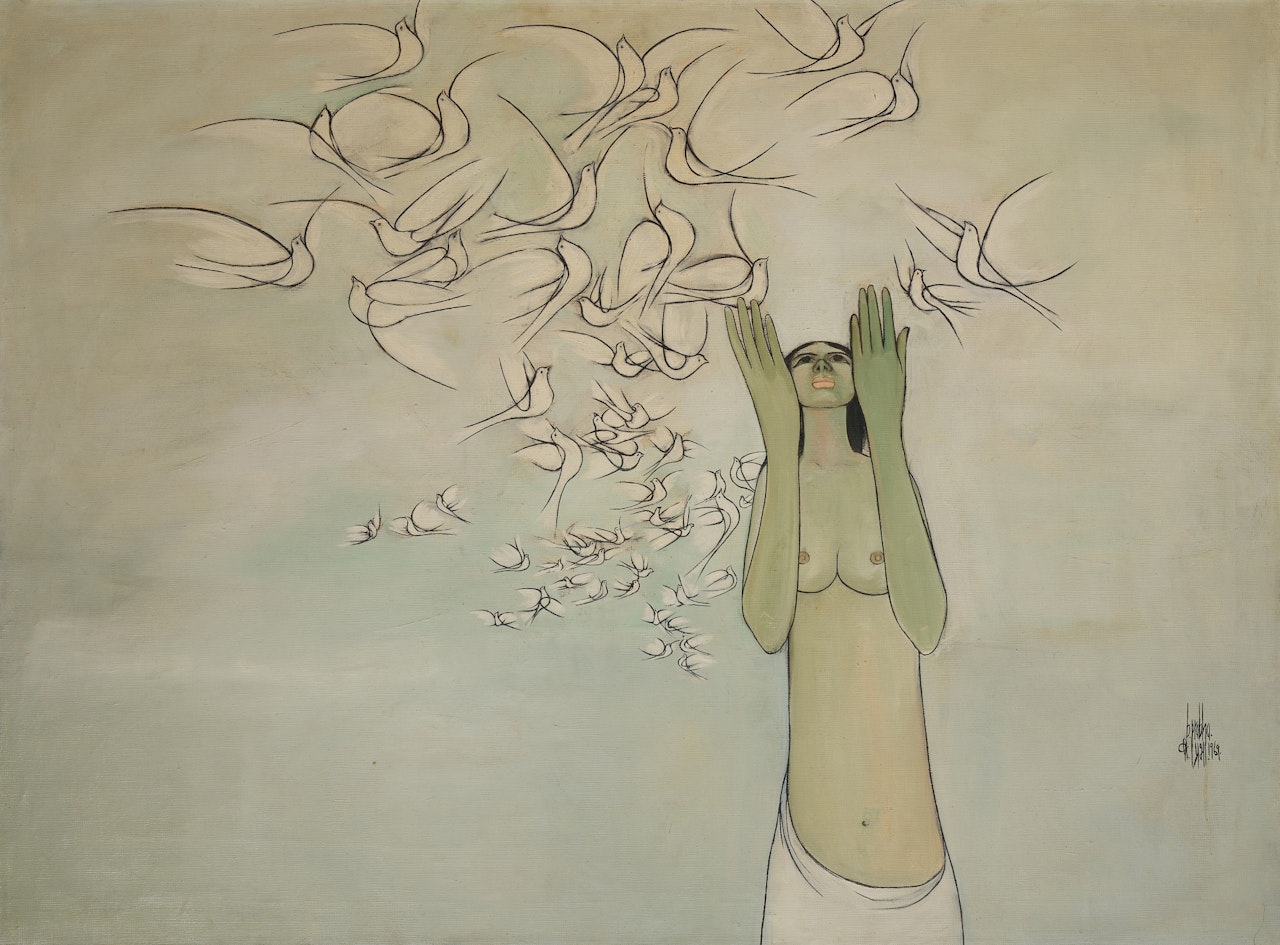 Untitled (Woman with Birds) by B Prabha