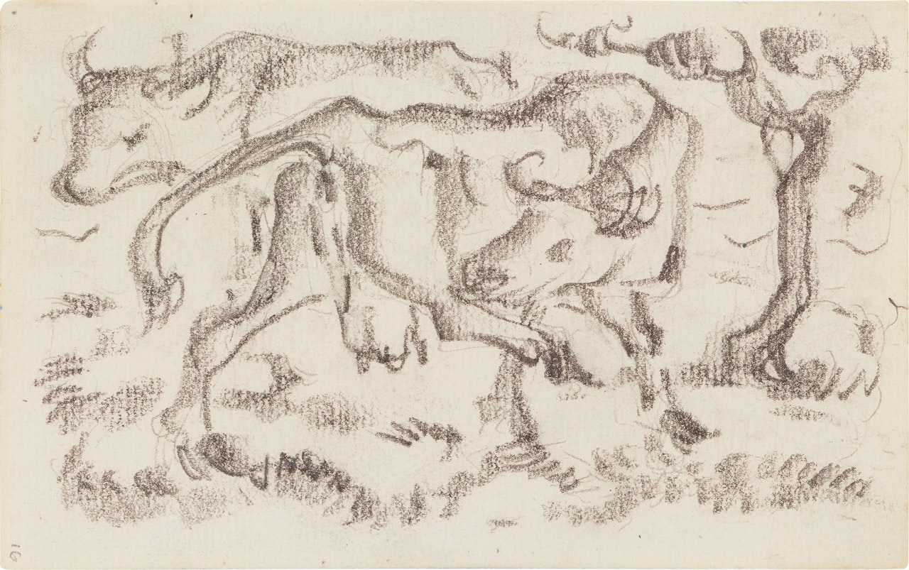Zwei Kühe in Landschaft by Franz Marc