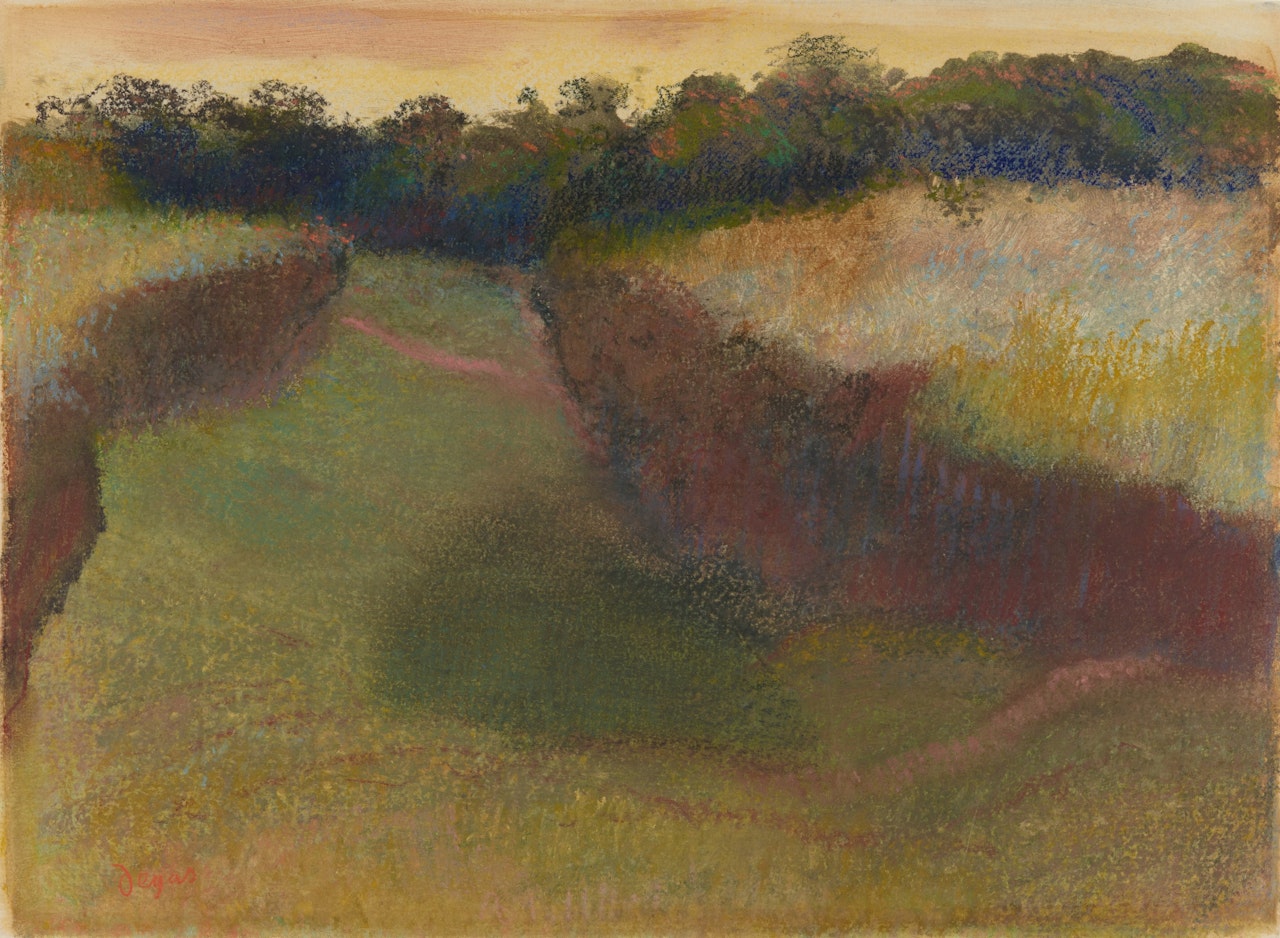 Champ de blé et ligne d'arbres by Edgar Degas