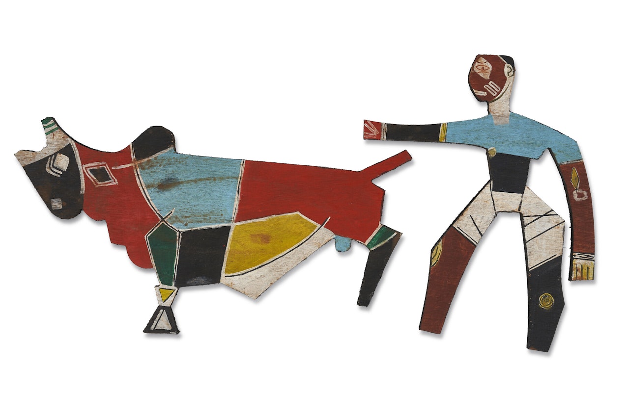 Untitled (Farmer and Bull) by M.F. Husain