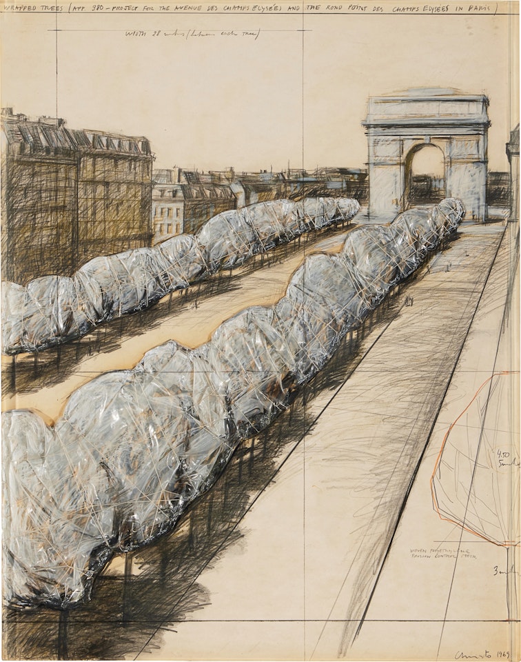 Wrapped Trees (App. 380 - Project for the Avenue des Champs d’Elysées and) the Rond Point des Champs d’Elysées in Paris by Christo