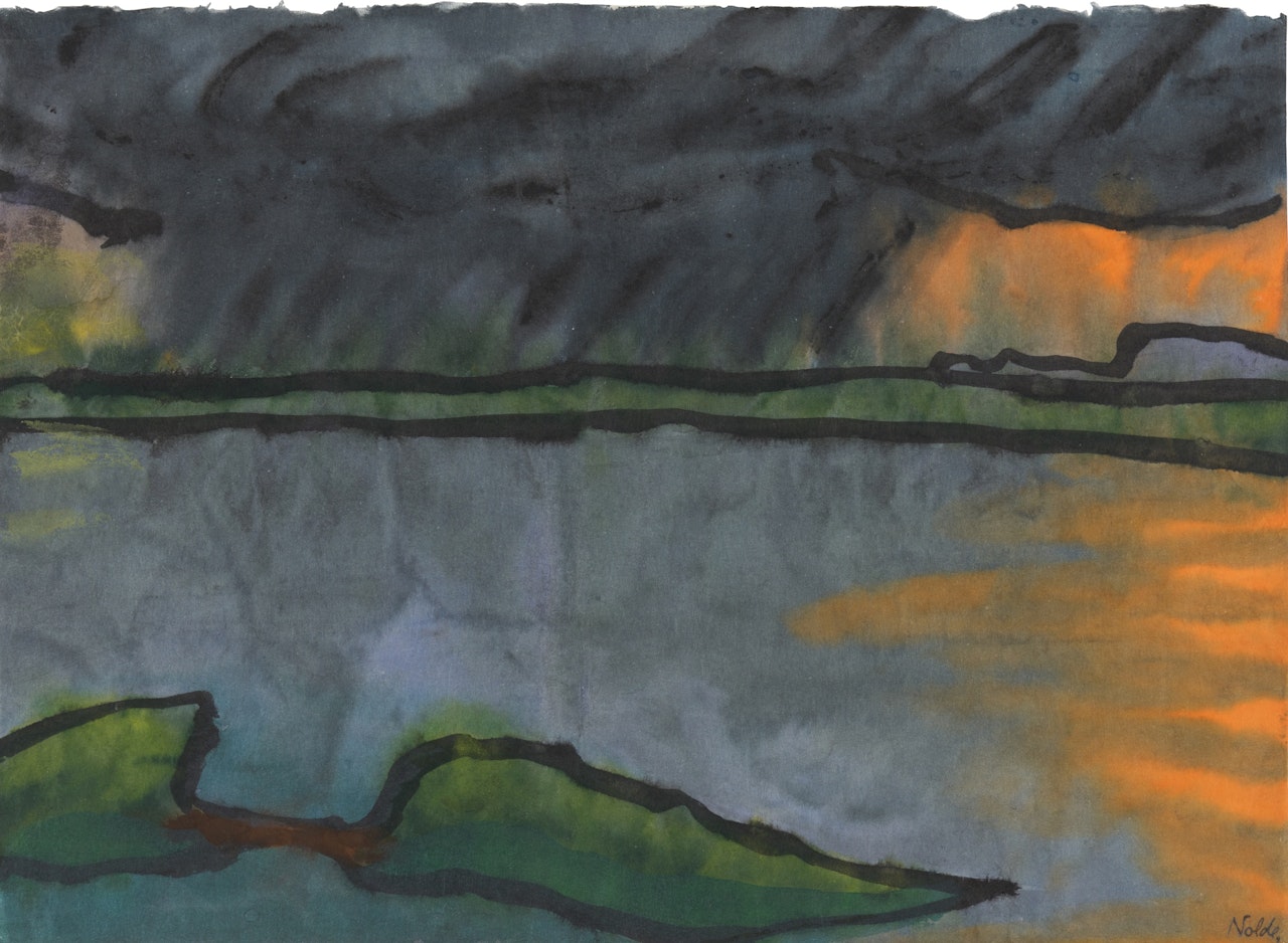 Abendlandschaft am Ruttebüller See (mit Regenwolke) (Evening Landscape at Ruttebüller Lake (with Rain Cloud)) by Emil Nolde
