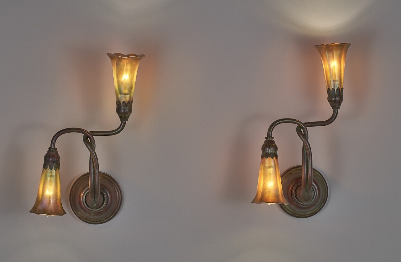 Pair of Two-Light "Lily" Sconces by Tiffany Studios