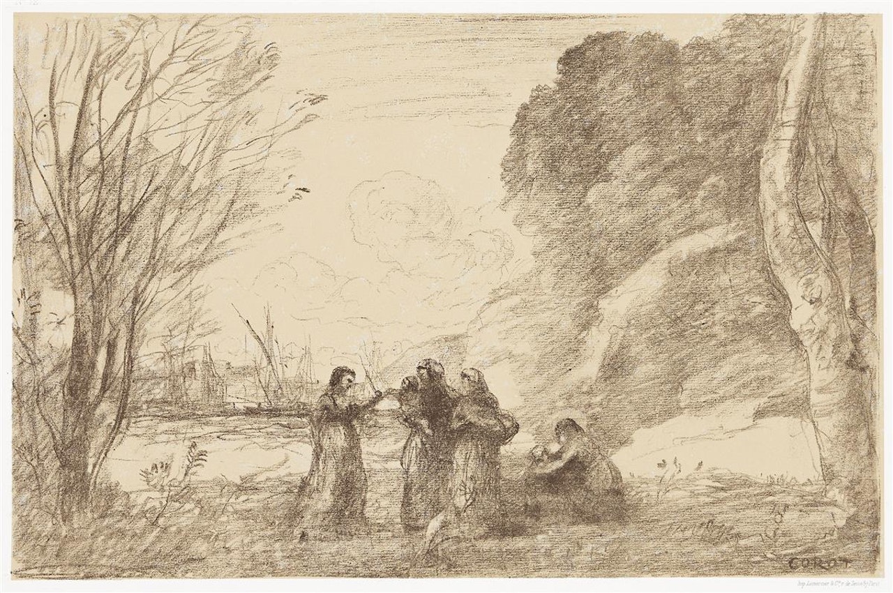 Une Famille à Terracine by Jean Baptiste Camille Corot