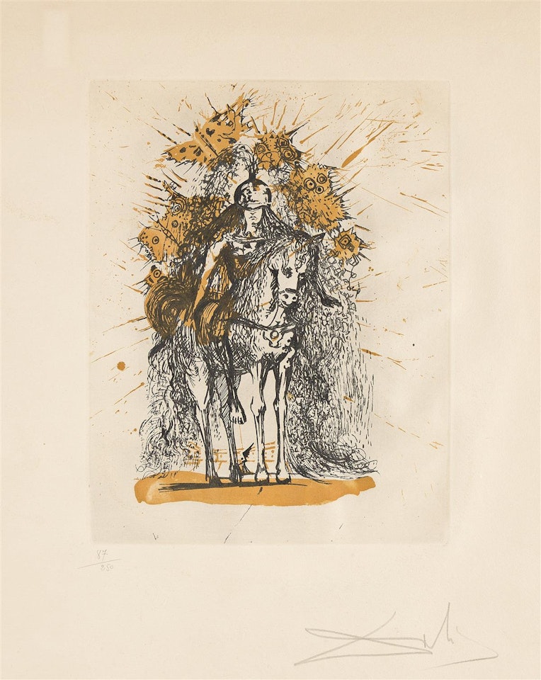Cavalier casqué aux papillons by Salvador Dali