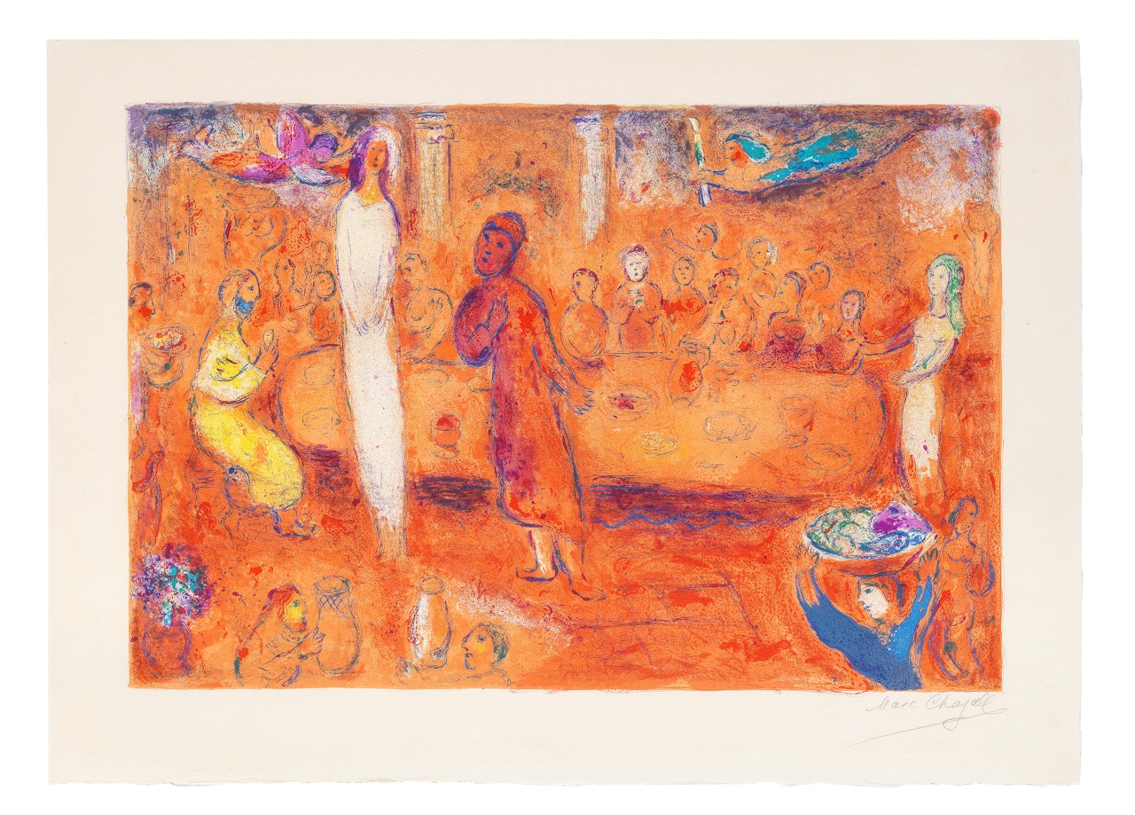 Mégaclès reconnait sa Fille pendant le Festin, from  Daphnis et Chloé by Marc Chagall