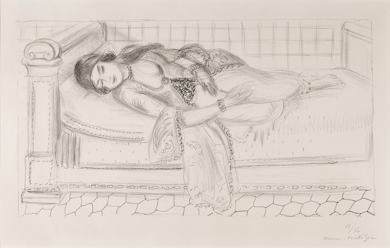 Orientale sur lit de repos, sol de carreaux rouges (D. 513) by Henri Matisse