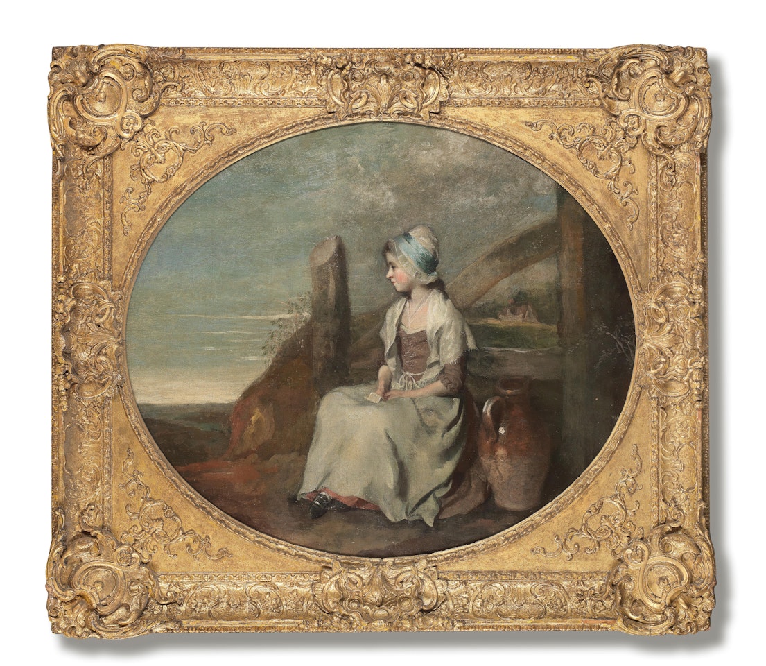 Study of a girl seated by a well by English School