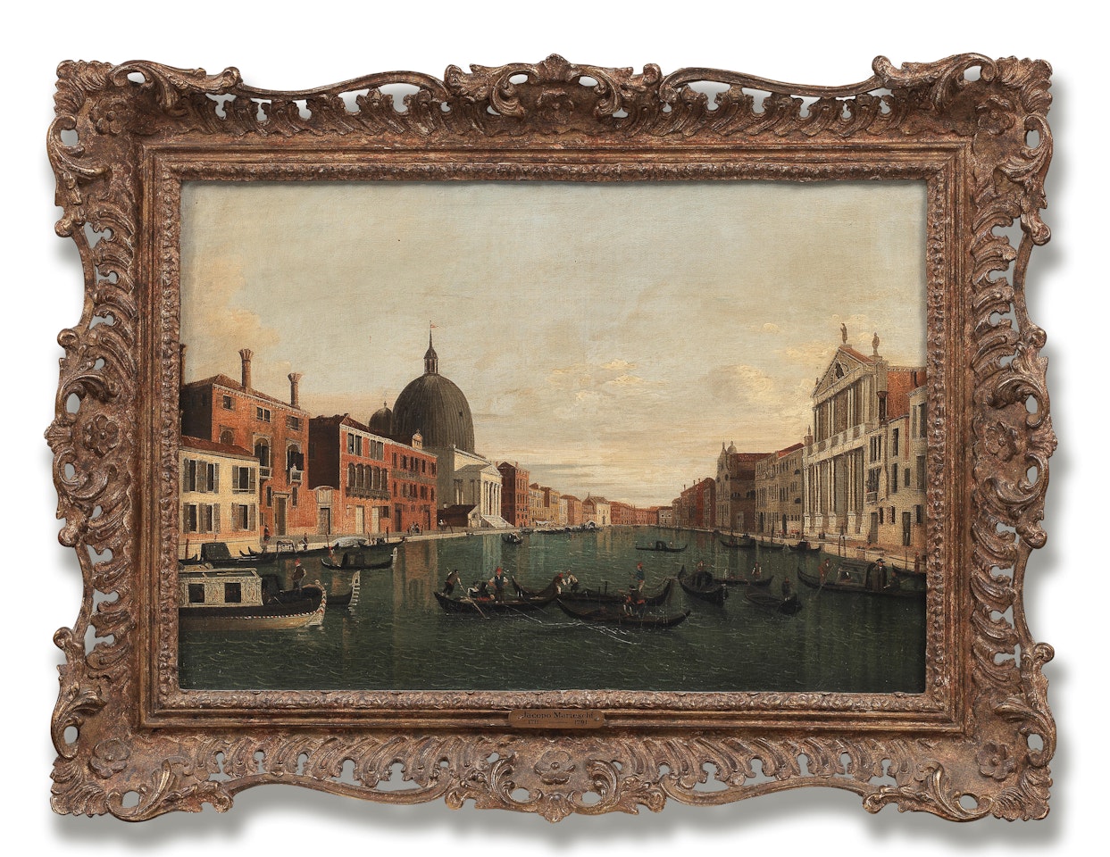 The Grand Canal, Venice looking South-East from San Stae to the Fabbriche Nuove di Rialto; and The Grand Canal, Venice with San Simeone Piccolo by Follower of Canaletto