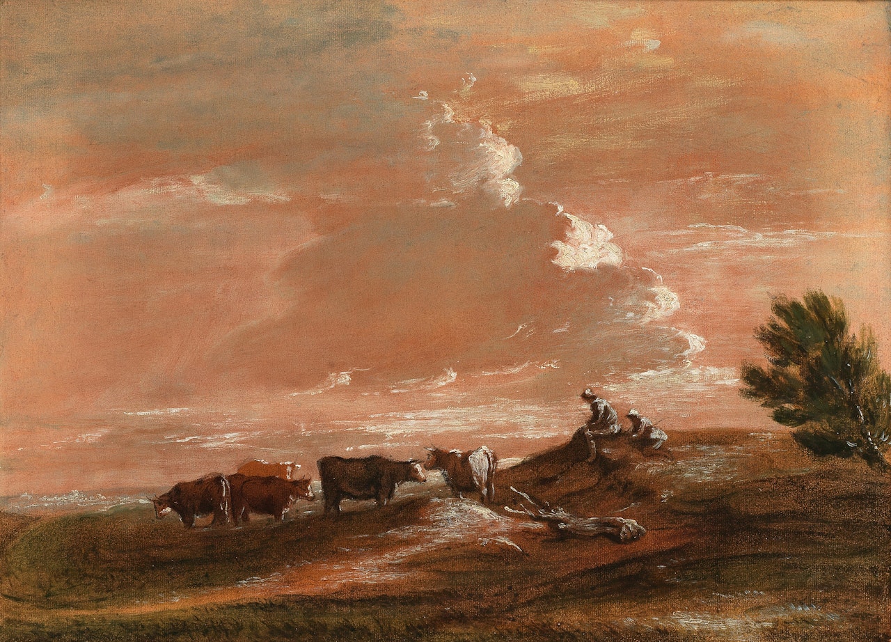 Cattle resting in a landscape by English School