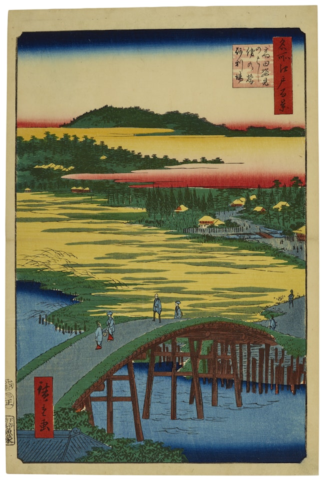 Takada sugatami no hashi omokage no hashi jariba (Sugatami Bridge, Omokage Bridge and Jariba at Takada) by Utagawa Hiroshige
