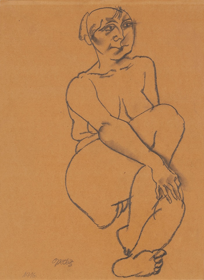 Hockender weiblicher akt by George Grosz