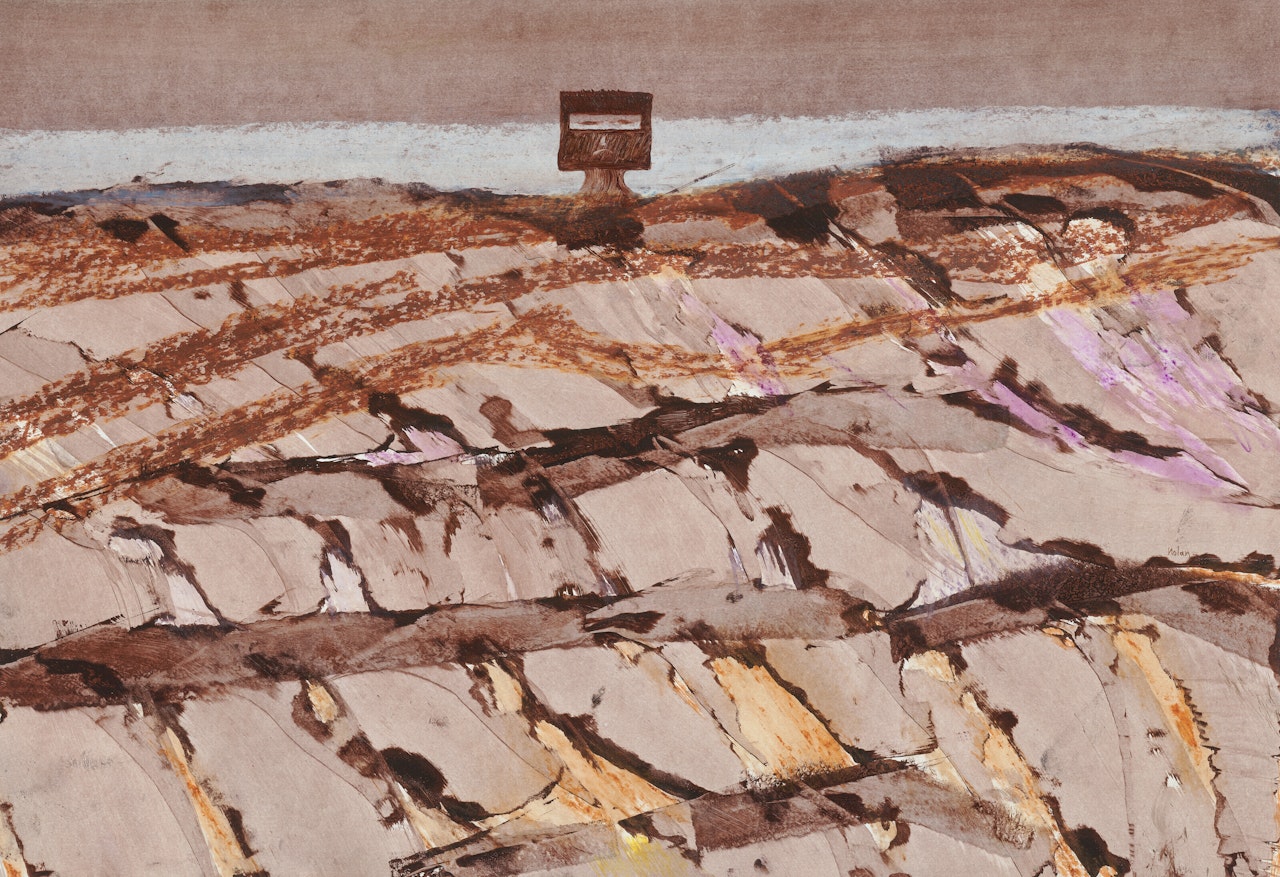 Kelly in a landscape by Sidney Nolan
