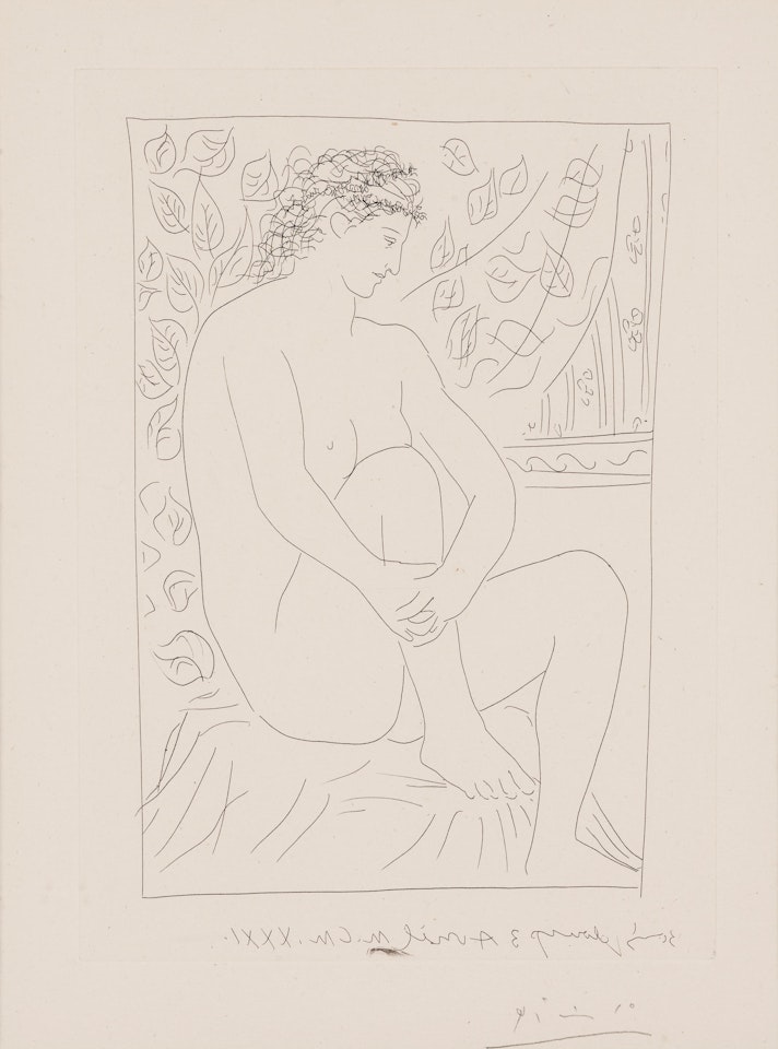 Femme nue assise devant un Rideau, from La Suite Vollard by Pablo Picasso