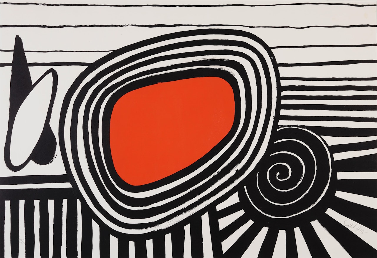 Composition with Red Oval and Black Spiral by Alexander Calder