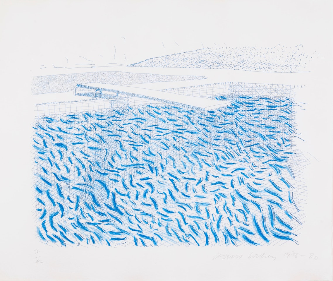 Lithographic water made of lines and crayon by David Hockney