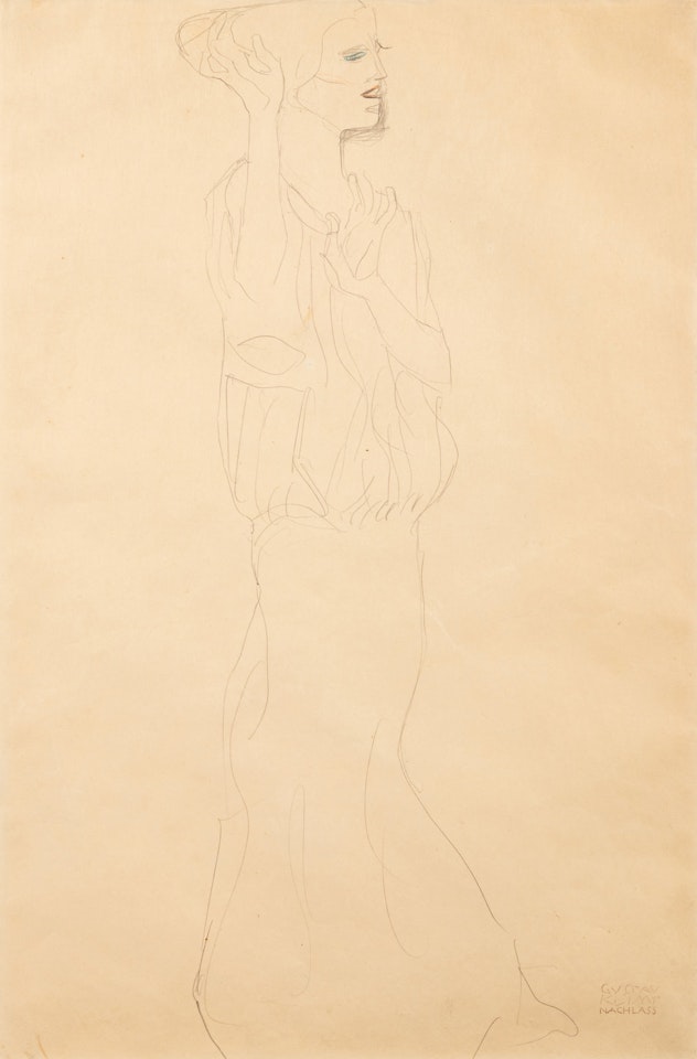 Untitled (Standing, forearms raised, facing right) by Gustav Klimt