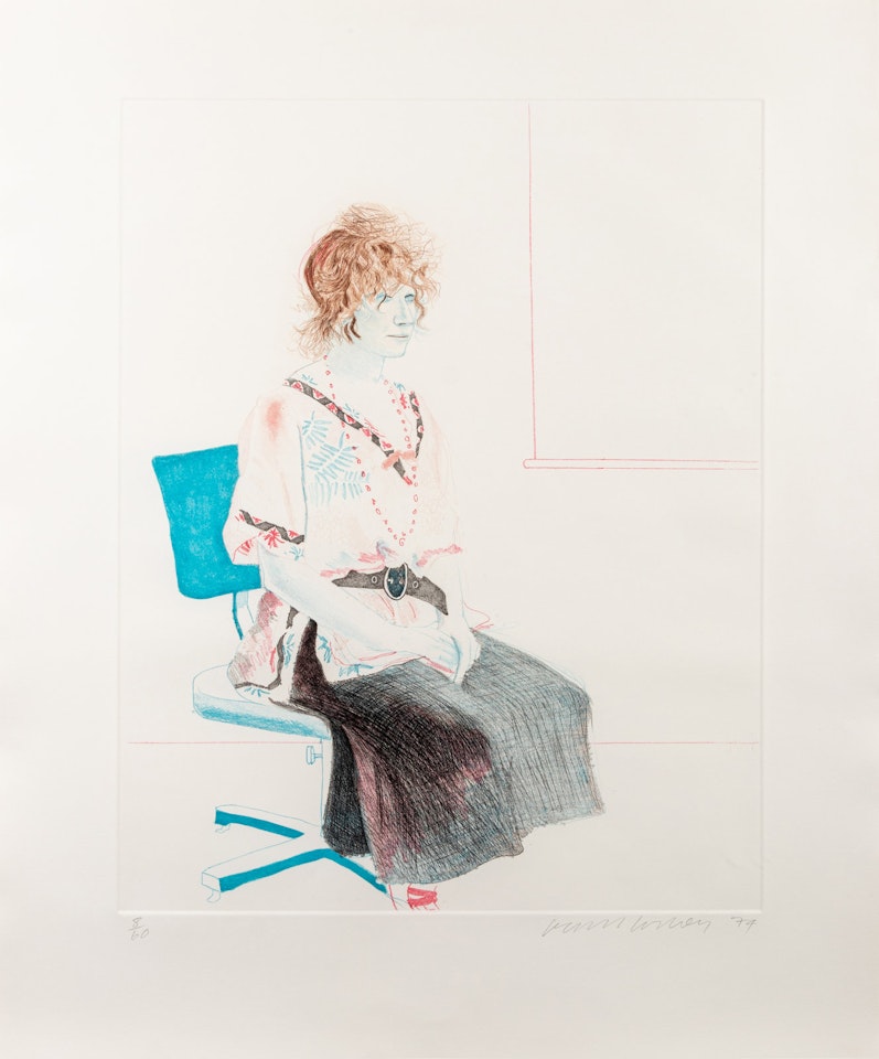 Celia Seated on an Office Chair by David Hockney