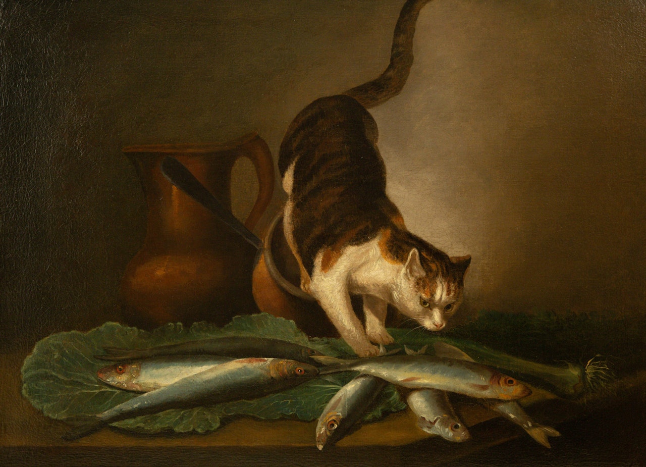 Cat Stealing a Mackerel by French School