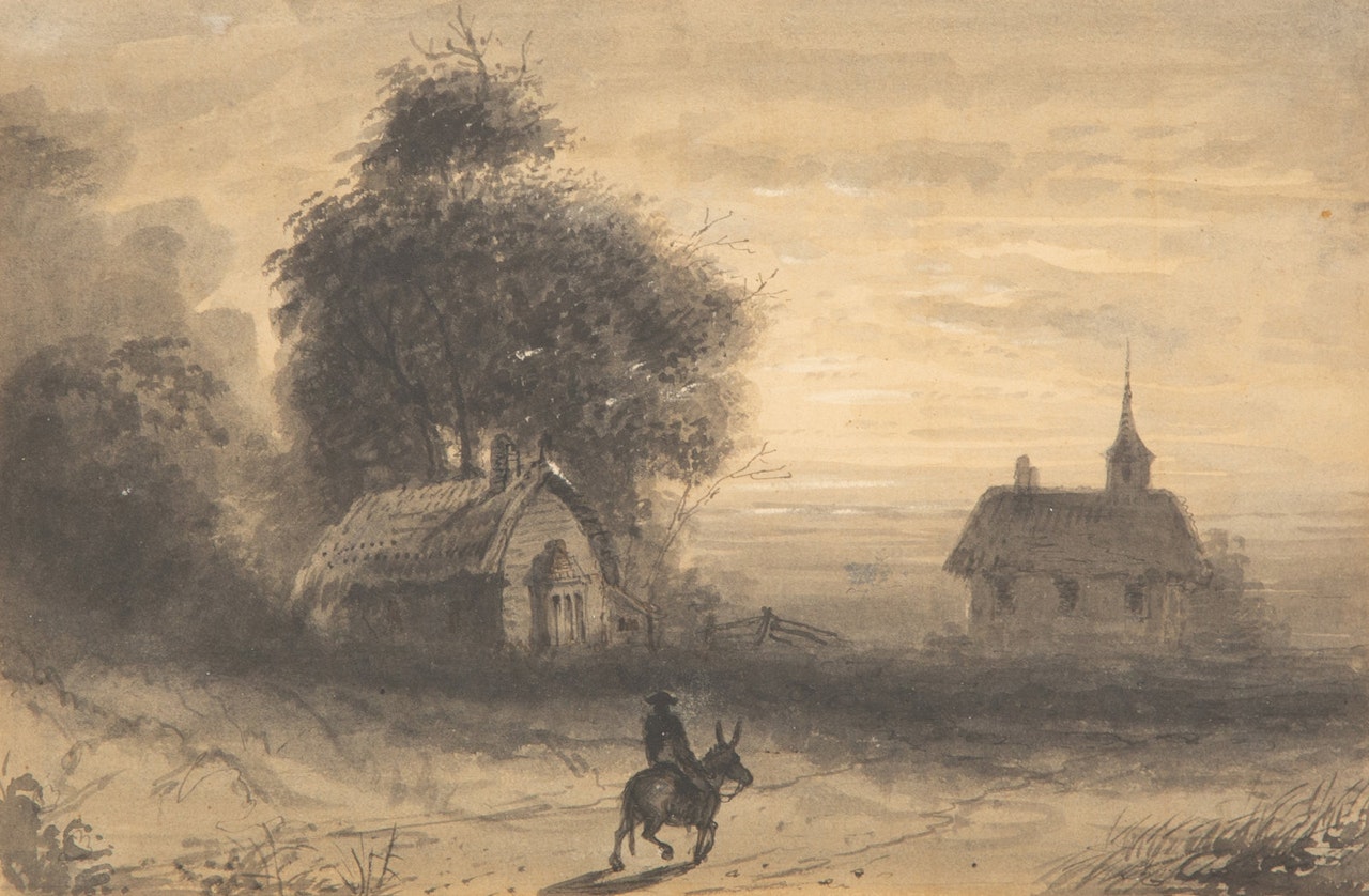 A Horseman Rides by a Cottage and Chapel by Alfred Jacob Miller
