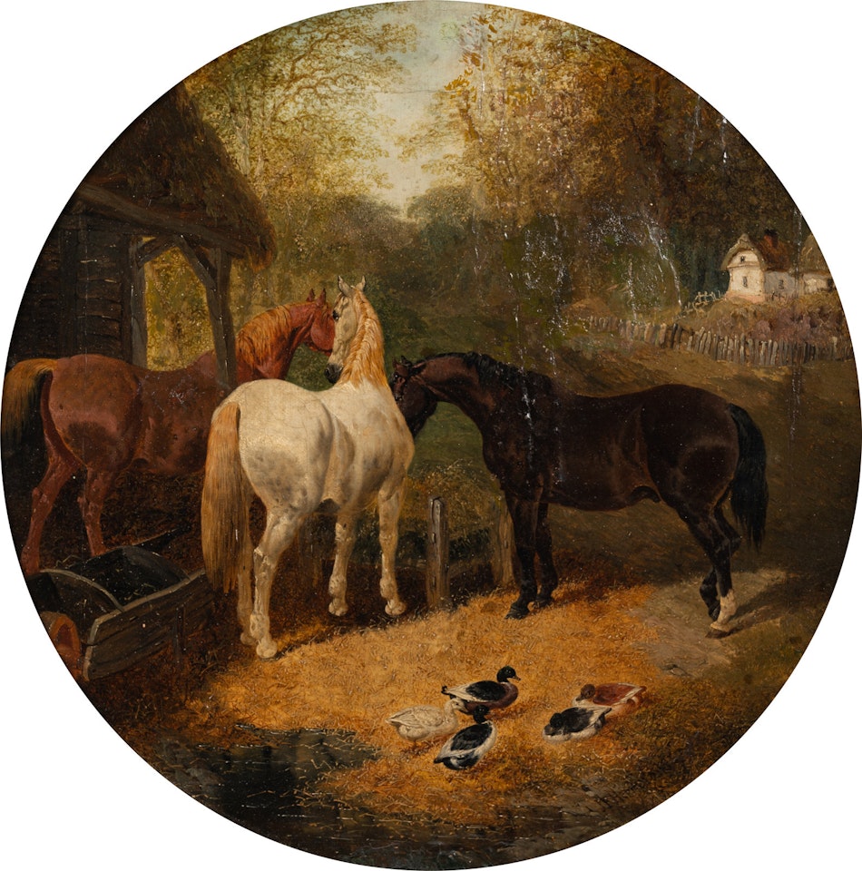 Farmyard Scene with Horses and Ducks by John Frederick Herring